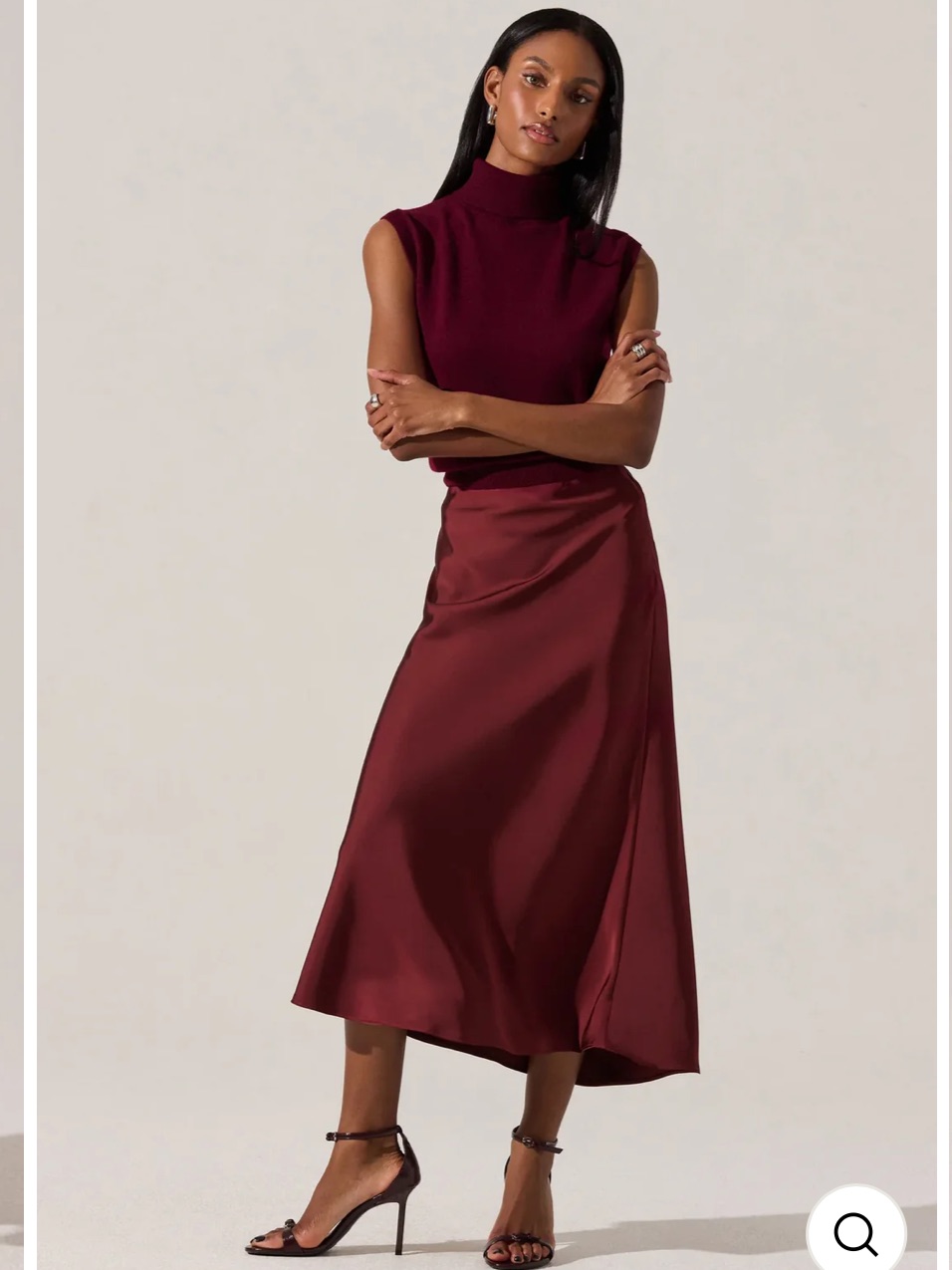 Nwt Astr The Label Windey Satin Burgundy Skirt Size L